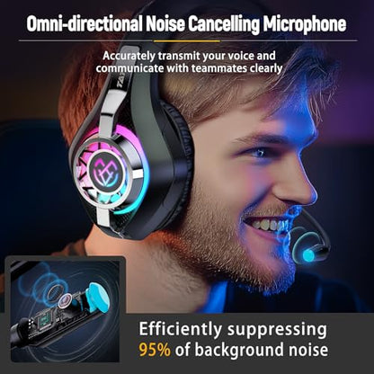 Tatybo Gaming Headset for PS5 PC, Noise Canceling Mic, RGB, Black | Over Ear, Deep Bass Stereo Sound for FPS, Battle Royale, Lightweight for Xbox, PS4, Mobile, Nintendo, 3.5mm devices - color: BLACK