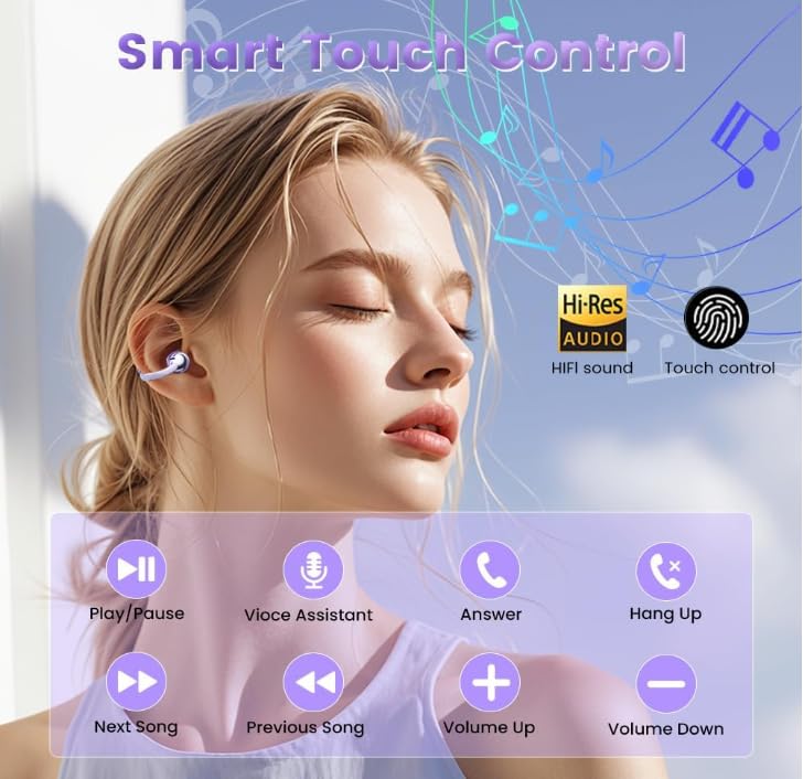 Open-Ear Wireless Bluetooth 6.0 Headphones, 17mm Drivers with ENC, IPX5 Low Latency Gaming Mode and Multi-Connection, Clip-on Earphones for Workouts/Running