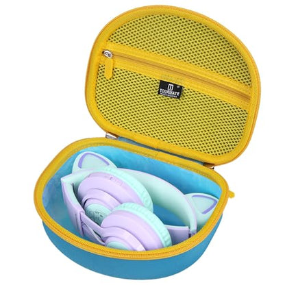 Tourmate Hard Travel Case for Riwbox CT-7 / CT-7S Cat Ear LED Light Kids Wireless Headphones, Protective Carrying Storage Bag（Box for Sale） (Blue&Yellow) - color: Blue&Yellow