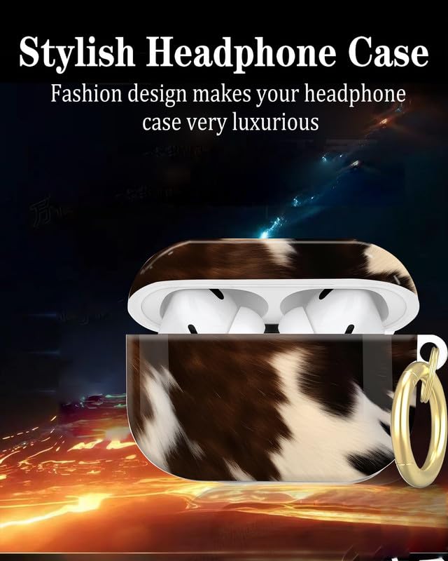 Compatible with AirPod Pro 2nd//1st Generation Case Cover with Key Chain,Full Protective Shockproof Wireless Headphone Case for Airpod Pro 2023/2022/2019(Real Brown and White Cow Hide) - color: Real Brown And White Cow Hide
