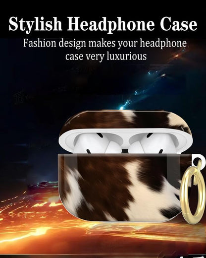 Compatible with AirPod Pro 2nd//1st Generation Case Cover with Key Chain,Full Protective Shockproof Wireless Headphone Case for Airpod Pro 2023/2022/2019(Real Brown and White Cow Hide) - color: Real Brown And White Cow Hide