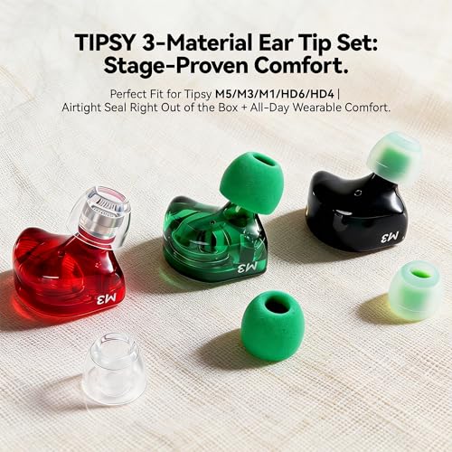 Tipsy IEM Ear Tips Set, 6 Pairs: Liquid Silicone, Skin‑Friendly Silicone, Memory Foam, Fits Tipsy M5/M3/M1/HD6/HD4 (C-L Size) - size: C-L Size