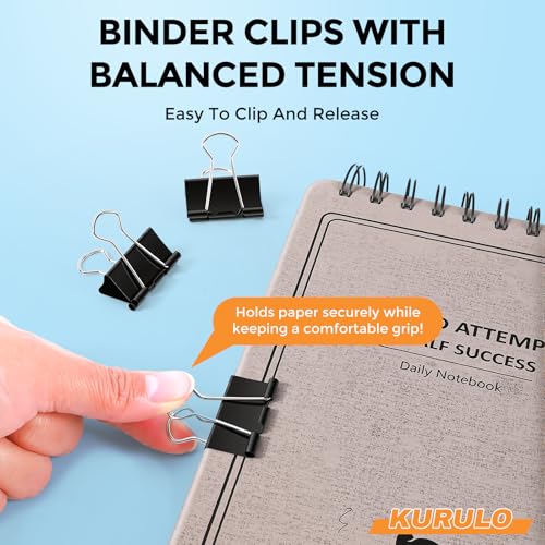 Binder Clips, KURULO 60pcs Medium Binder Clips 1.25 Inches | Sturdy Binder Clip Medium for Office Supplies, School, Home, Black Metal Paper Clamps, Office Clips with Storage Box