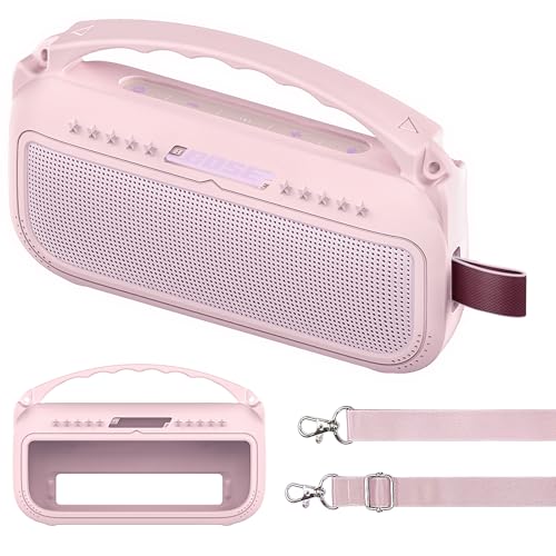 JCHPINE Silicone Cover Case for Bose SoundLink Flex Speaker 2nd Gen | Accessories Compatible with Bose SoundLink Flex 2, Protective Case with Shoulder Strap (Pink) - color: Petal Pink