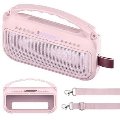 JCHPINE Silicone Cover Case for Bose SoundLink Flex Speaker 2nd Gen | Accessories Compatible with Bose SoundLink Flex 2, Protective Case with Shoulder Strap (Pink) - color: Petal Pink