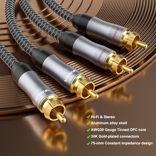 VANAUX Auidophile 2RCA Male to 2RCA Male Stereo Audio Cable, 75Ω OFC Subwoofer Cable,Digital Coaxial Cord for Home Theater, HDTV, Hi-Fi Systems(2ft/0.6m-2PACK) - size: 2ft/0.6m, style: Male to Male-2PACK