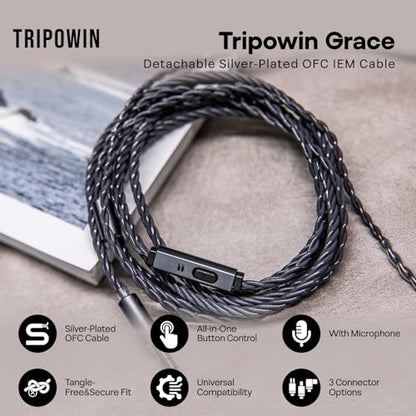 Linsoul Tripowin Grace Silver-Plated OFC in Ear Earphone Cable w/Mic | 1.25m Length, 3.5mm Audio Plug for Audiophile Replacement Cable, 2Pin - style: 2Pin