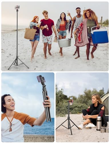 71'' Phone Tripod Stand, Extendable Reinforced Aluminum Phone Stand with Wireless Remote, Stable Cellphone Tripod Compatible with iPhone 15/14/13 Galaxy S23/S22 Huawei. - style: Black