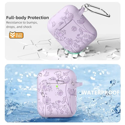 Lerobo for AirPod Case 2nd/1st Generation with Keychain | Flower Engraved Soft Silicone Shockproof Cover for AirPods 2 Case, Wireless Charging, Led Visible, One-piece Design, Lavender - color: Lavender