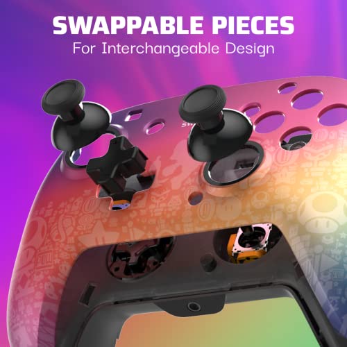 PDP REMATCH Enhanced Wired Controller, Officially Licensed for Nintendo Switch, Switch Lite & Switch - OLED Model, Nintendo Switch 2, Compatible Gamepad, Customizable Programmable Buttons, Super Mario Star Spectrum (Rainbow) - color: Star Spectrum