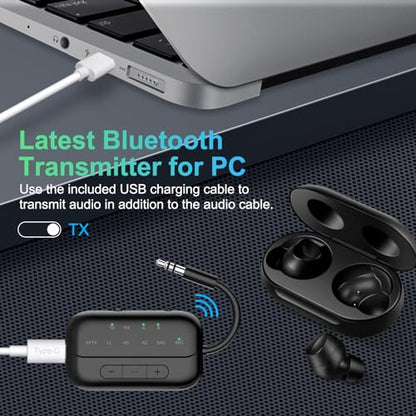 Bluetooth Transmitter Receiver, 2-in-1 V5.3 Wireless Adapter for Airplane, TV, PC, Gym, Switch. Supports up to 2 AirPods/Headphones. Audio Receiver for Car/Home Stereo,with AptX Low Latency & HD - color: Black