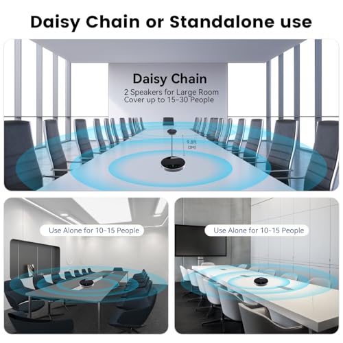 TONGVEO 2-in-1 Conference Speaker and Microphone, Daisy Chain Wireless Bluetooth Speakerphone with 360° omnidirectional mics USB/Dongle/Bluetooth Connection 18H Talk Time for 15-30 People Meeting - color: Black