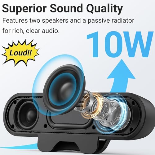HERCHR Computer Speaker, 10W Mini Sound Bar High Definition Stereo Loud Sound Volume Control USB Wired Easily Clamps Display Desktop PC Speaker for Audio