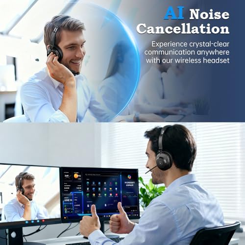 Bluetooth Wireless Headset with Mic for Work, Advanced Noise Reduction Microphone, Clear Calls - Comfortable On-Ear Headphones, Bluetooth 5.3, Applicable to PC, Zoom(Without USB Dongle) - color: Black
