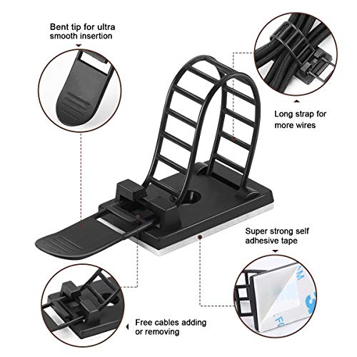 100Pcs Adhesive Cable Management Clips with 50Pcs Zip Ties, Adjustable Nylon Cable Strap Ties Wire Clips Clamps Organizer with Strong Adhesive Tape, Extra Screw & Hole - 3.55 Inch Black - color: Black, size: L-100pcs