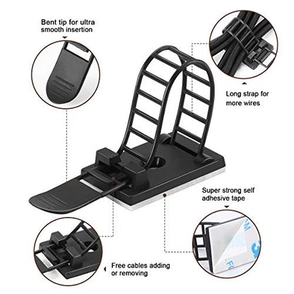 100Pcs Adhesive Cable Management Clips with 50Pcs Zip Ties, Adjustable Nylon Cable Strap Ties Wire Clips Clamps Organizer, Extra Screw & Hole - 3.35 Inch Black - color: Black, size: M-100pcs