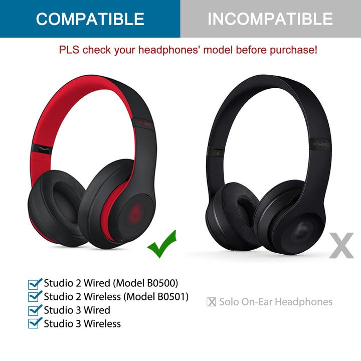 GEVO Earpads Replacement for Beats Studio 2/Studio 3 Wired & Wireless Headphones, Ear Pads Cushion for Beats Studio 2/Studio 3 with High-Density Noise Isolation Memory Foam (Cooling Gel Black) - color: Cooling Gel Black