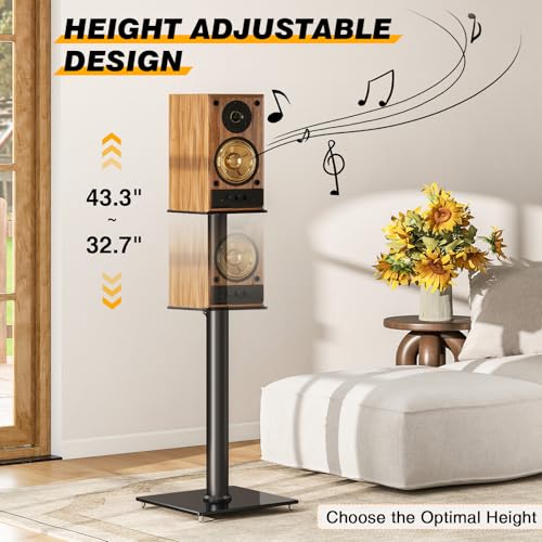 5Rcom Universal Speaker Stands for Surround Sound with 360° Swivel，Height Adjustable Bookshelf Speakers Stand from 32" to 43" with Cable Management, Speaker Stands Pair with Nonslip Pad Easy Install