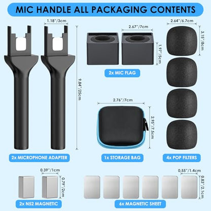 Handheld Adaptor for Interview Mic, 2 Packs Wireless Mic holders for DJI/Rode/Hollyland Lark Lavalier, Universal Magnetic Microfono Stand with Foam Windshield & Flag Station for Interview/Vlogging - size: 2 Pack