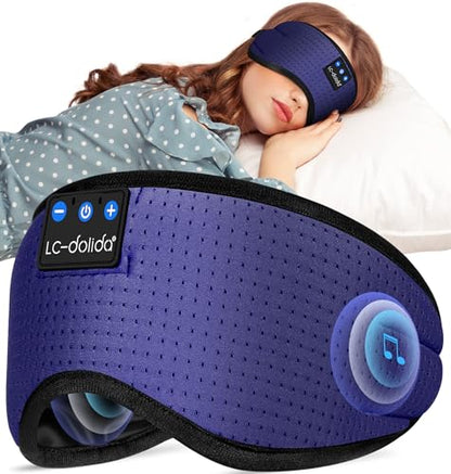 LC-dolida Sleep Headphones, Sleep Mask Bluetooth Wireless Music Eye Mask, Sleeping Headphones for Side Sleepers Sleep Mask with Bluetooth Headphones Ultra-Thin Stereo Speakers Perfect for Sleeping - color: Light Blue