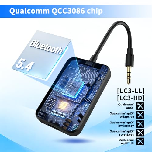 LE Audio Bluetooth Auracast Transmitter, LC3, AptX Lossless, AptX HD, USBC/3.5mm Aux Inputs, Bluetooth 5.4, Qualcomm Chip, for TV, PC,Airplane,Phones,Party,Church.