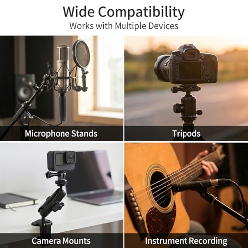 13-Pack Microphone Stand Adapter Set with Extension Tube, 3/8 to 5/8 and 1/4 Threaded Screw Mount, Black Aluminum Alloy for Mic Boom Arm, Tripod, Projector Stand and Lighting Equipment