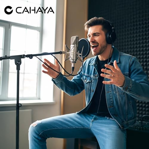 CAHAYA Mic Stand Floor Adjustable - Tripod Boom Arm Microphone Stand with Carrying Bag 2 Mic Clips 3/8" to 5/8" Adapter for Singing Podcast Compatible with Blue Yeti Shure SM58 SM48 Fifine K669B - color: Black, style: Standard Version