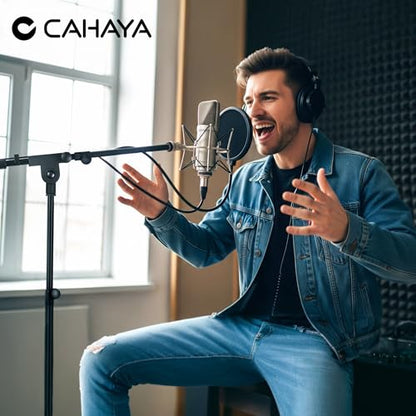 CAHAYA Mic Stand Floor Adjustable - Tripod Boom Arm Microphone Stand with Carrying Bag 2 Mic Clips 3/8" to 5/8" Adapter for Singing Podcast Compatible with Blue Yeti Shure SM58 SM48 Fifine K669B - color: Black, style: Standard Version