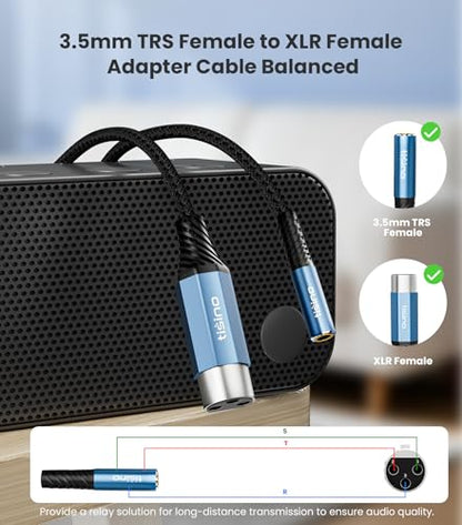 Tisino Female XLR to 3.5mm TRS Stereo Jack Adapter Cable, Balanced, 1.6 FT | Balanced XLR to 1/8 Inch Audio Cable for Microphone, Audio Interface, Mixing Console, DSLR Camera, Shielded OFC Cord - size: 50 cm/1.64 FT, style: XLR F to 3.5mm TRS F