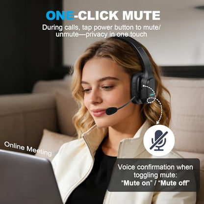 Bluetooth Headset for Truck Drivers, Single Ear Wireless Headset with Mic and USB Dongle, AI Noise Canceling Microphone, Mute Button, 45H Talk Time for Office Calls, Call Center, Phone and PC