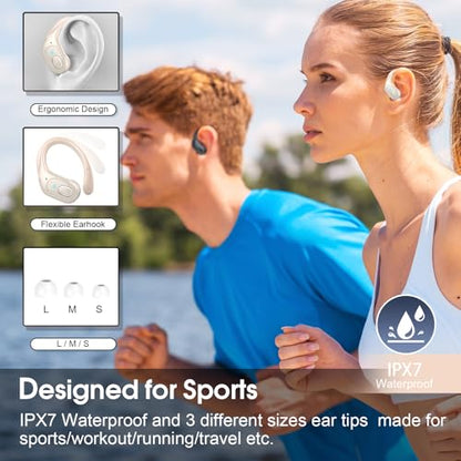 Wireless Earbuds 75H Bluetooth 5.4 Sport Headphones with Earhooks, Camel | IPX7 Waterproof In-ear Buds Feature ENC Noise Cancelling Mic & Deep Bass. Stereo Sound Device for Gym Running Workout - color: Camel