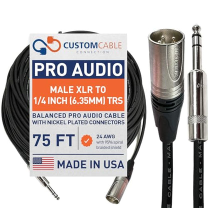 Custom Cable Connection 75 Foot Neutrik NC3MXX Male XLR to Neutrik Rean NYS228 1/4 Inch (6.35mm) TRS Balanced Pro Audio Cable - size: 75 Foot, style: Male (Black)