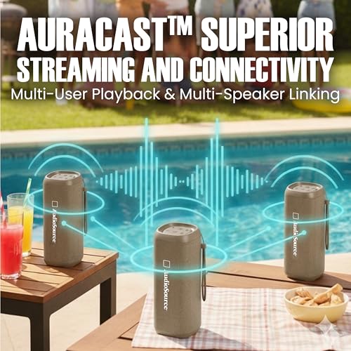 Audiosource Portable Bluetooth Speaker, 30W Loud Sound, Dual Passive Radiators for Deep Bass, Bluetooth 5.4, Auracast Multi-Speaker Pairing, IP67 Waterproof, 200ft Range, 12H Battery (Desert Tan) - color: Desert Tan