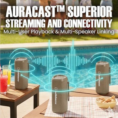 Audiosource Portable Bluetooth Speaker, 30W Loud Sound, Dual Passive Radiators for Deep Bass, Bluetooth 5.4, Auracast Multi-Speaker Pairing, IP67 Waterproof, 200ft Range, 12H Battery (Desert Tan) - color: Desert Tan