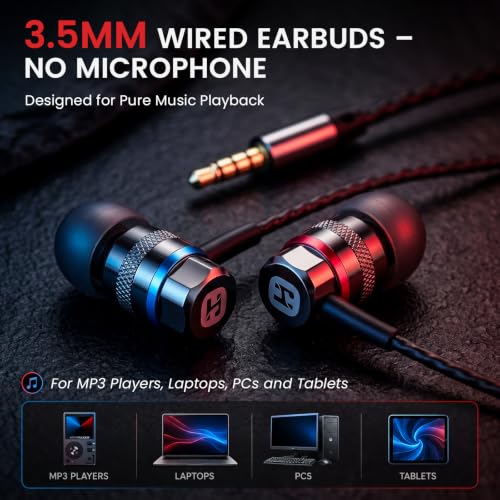 HIFI WALKER A2 3.5mm Wired Earbuds No Mic, in-Ear Headphones with 9.2mm Dynamic Driver, Hi-Fi Sound, Aluminum Alloy Shell, Noise-Isolating Earphones for MP3 Players, Laptop, PC and Tablet - size: 3.5mm No Mic
