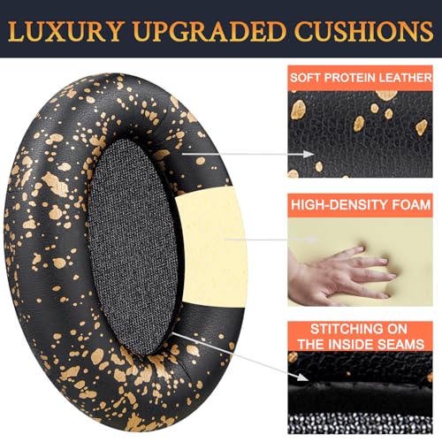 SOULWIT Professional Earpads Cushions Replacement for Sony WH-1000XM3 (WH1000XM3) Over-Ear Headphones, Ear Pads with Softer Protein Leather, Noise Isolation Memory Foam, Added Thickness (Black Gold) - color: Black Gold
