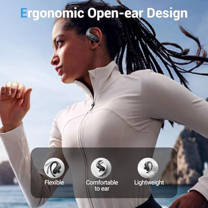 Sport Wireless Earbuds,60Hrs BT5.4 ENC IPX7 Waterproof Earhooks Deep Bass | 14.2mm drivers deliver rich stereo sound. Soft silicone ensures a secure, painless fit for long workouts. - color: Black