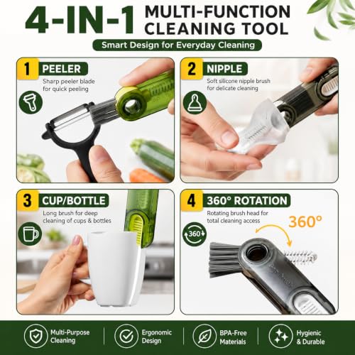 3-in-1 Cleaning Brush for Cups, Bottles & Keyboards, Multifunctional Detail Cleaning Tool for Lids, Gaps, Earbuds & Hard-to-Reach Areas, Compact Portable Cleaning Kit for Home, Office & Travel.