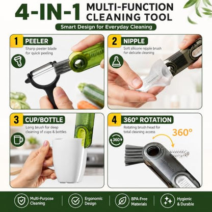 3-in-1 Cleaning Brush for Cups, Bottles & Keyboards, Multifunctional Detail Cleaning Tool for Lids, Gaps, Earbuds & Hard-to-Reach Areas, Compact Portable Cleaning Kit for Home, Office & Travel.