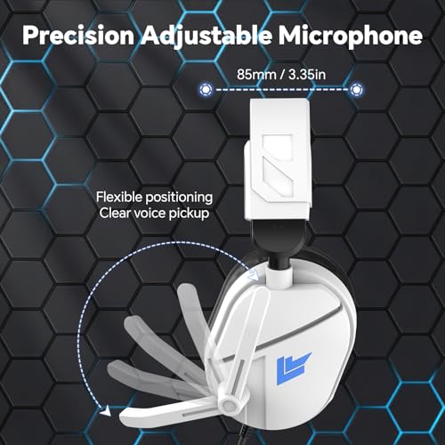 QXQ Wired Gaming Headset for PS5/PS4/PC/Switch, 3.5mm Over-Ear Headphones with Noise-Canceling Mic, RGB LED Light, Deep Bass Stereo Surround Sound, Soft Memory Foam Earpads, All-Day Comfort, White RGB - color: White