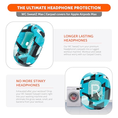 WC SweatZ Max - Patented Silicone Sweat Covers for AirPods Max 1 | Made by Wicked Cushions | (Does Not Fit AirPods Max 2). Sweatproof, Full Earpad Protection | Cyan Prism - color: Cyan Prism