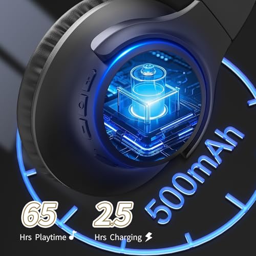 KVIDIO Bluetooth Headphones Wireless Over Ear Headsets 65H Playtime | Deep Bass, HiFi Stereo, Bluetooth 6.0, Microphone, Comfortable Fit, Foldable, Lightweight, Low Latency for Travel Home Office - color: Black