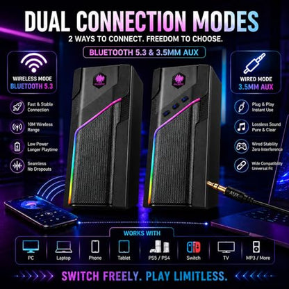W-206RE Computer Speakers for Desktop PC, Bluetooth RGB Lights