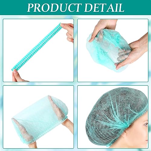 100 Pcs Disposable Nonwoven Bouffant Caps 21 Inch Hair Net Elastic Cap Hair Cover Hats for Beauty Salon Hospital Spa Catering Dust-free Workspace(Green) - color: Green