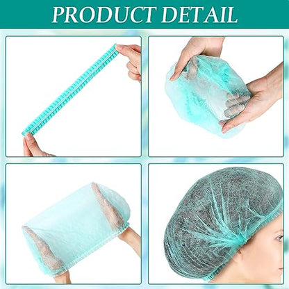 100 Pcs Disposable Nonwoven Bouffant Caps 21 Inch Hair Net Elastic Cap Hair Cover Hats for Beauty Salon Hospital Spa Catering Dust-free Workspace(Green) - color: Green