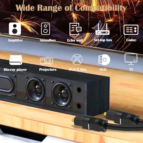 Toslink Optical Audio Cable, 2 Pack 1.8M/6Ft Digital Optic Cord, Gold Plated Plugs Fiber Optic Audio Adapter Toslink Cord for Audio System, Sound Bar, TV, Game Consoles, Home Theaters Etc