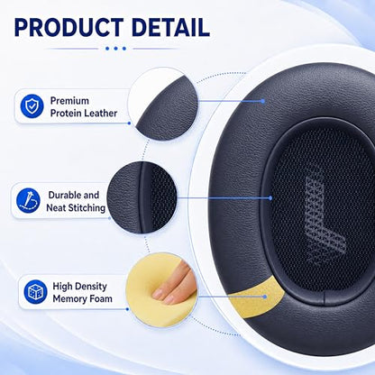 Replacement Ear Pads for JBL E65BTNC/Live 650BTNC/Live 770NC/Live 660NC/Duet NC Headphone, Extra Thick Cushions, Ear Cups Cover, Soft Leather＆Memory Foam Headset Earpads (Blue) - color: Blue