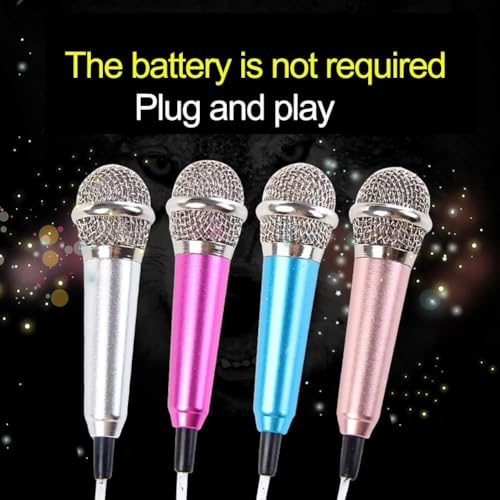 Mini Portable Vocal Instrument Microphone for Mobile Phone Laptop Notebook 3.5mm Universal Wire Connect Karaoke Metallic Mini Microphone for Cell Phone PC Silver
