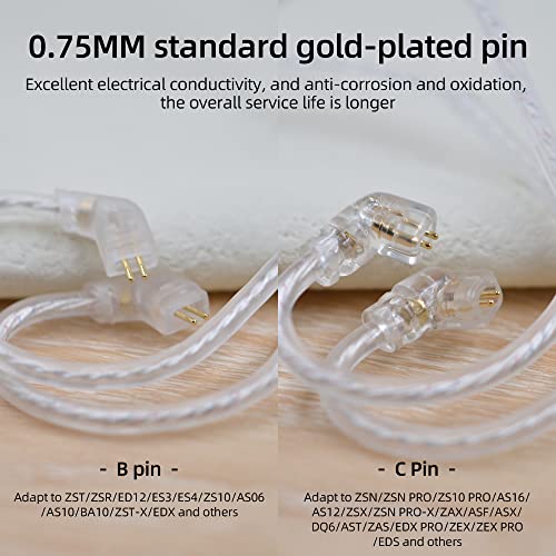 KZ in-Ear Headphones Silver Plated Upgrade Cable Detachable Replacement Cord with 2 pin 0.75mm Replacement Earphone / Earbuds Audio Cable Compatile with (B Pin (KZ-ZST/ZS10/AS10/BA10/ES4/ZSR/AS06))