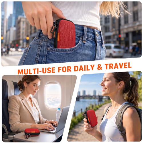 Mini Small Hard Shell Earbud Case, Red Rectangle Carrying Zipper IEMs Pouch | for Apple Airpods, Earpods, Samsung Galaxy Buds, Wired Wireless Earbuds, Earplugs, In Ear Monitor, USB Cable, Flash Drive - color: Red